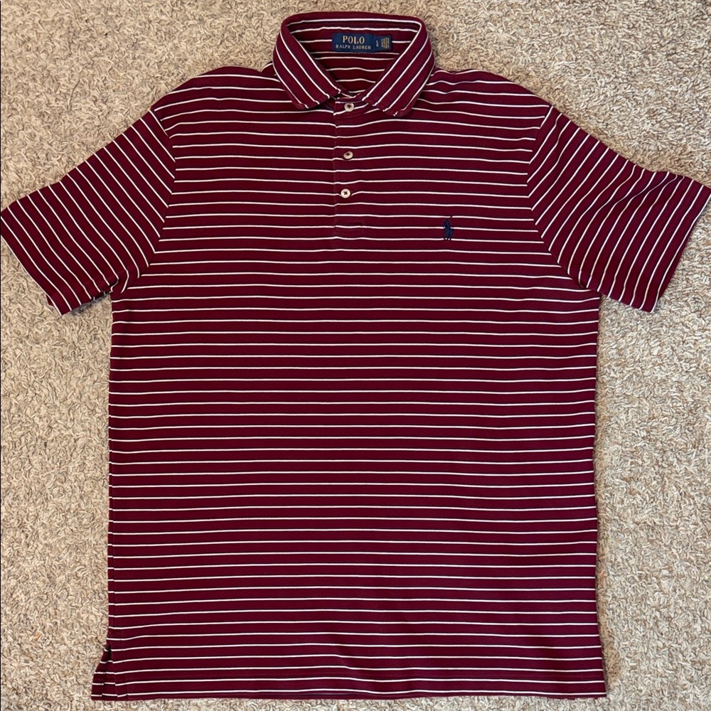 Polo Ralph Lauren Men's Burgundy and White Striped Polo